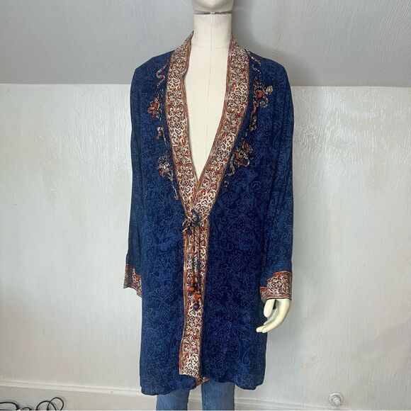 Carole Little Paisley Tapestry Vibrant Blue Kimono with Beading - Picture 10 of 12
